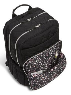 Vera Bradley Black Quilted Backpack with Silver Hardware